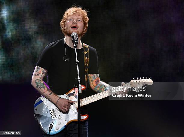 Recording artist Ed Sheeran performs onstage during KIIS FM's Jingle Ball 2014 powered by LINE at Staples Center on December 5, 2014 in Los Angeles,...