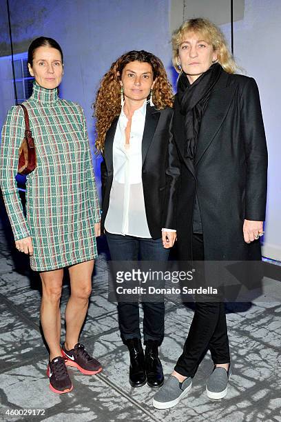 Karla Otto, Paola Russo and Victoria Niarchos attend the launch of Just One Eye's Ulysses Tier 1: The Ultimate Disaster Relief Kit on December 5,...
