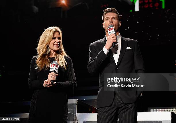 Radio personalities Ellen K and Ryan Seacrest speak onstage during KIIS FM's Jingle Ball 2014 powered by LINE at Staples Center on December 5, 2014...