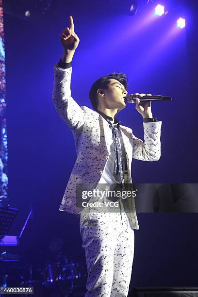 Aaron Yan, singer and former member of Fahrenheit, attends fans meeting press comference on December 5, 2014 in Shanghai, China.