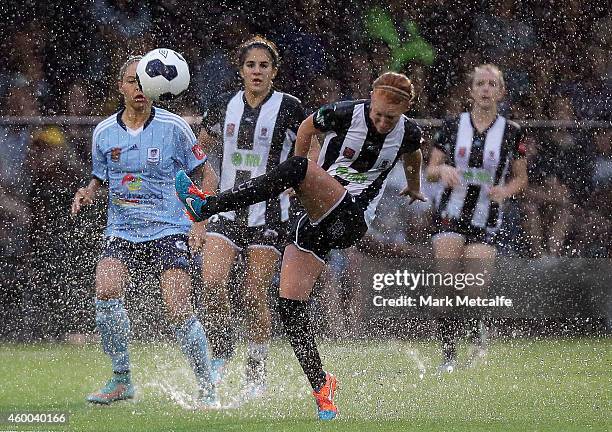 Tori Huster of the Jets in action during the round 12 W-League match between Sydney FC and Newcastle Jets at Lambert Park on December 6, 2014 in...