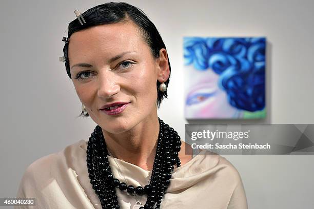 Mila Wiegand poses during the 'sucker punch' vernissage of Mila Wiegand and Kai Ebel at von fraunberg art gallery on December 5, 2014 in Duesseldorf,...