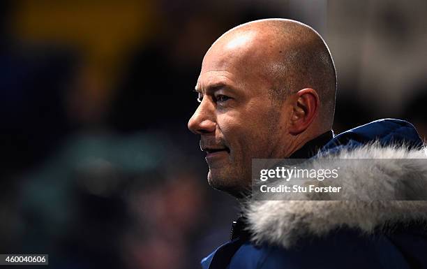 Pundit Alan Shearer looks on before the FA Cup Second round match between Hartlepool United and Blyth Spartans at Victoria Park on December 5, 2014...