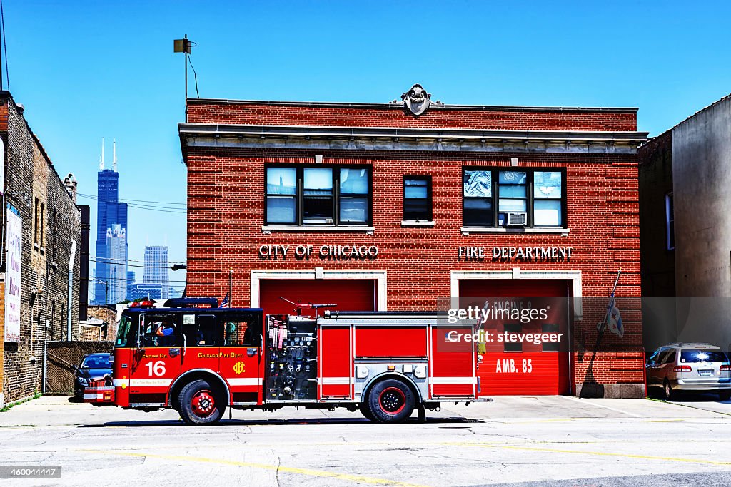 Chicago Feuerwehrauto und Firehouse