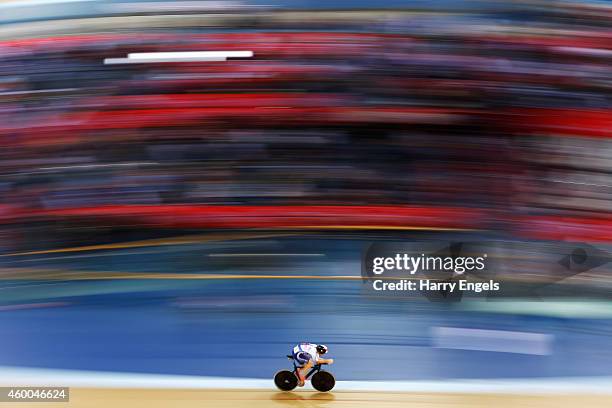 Jonathan Dibben of Great Britain rides during the Men's Omnium Individual Pursuit on day two of the UCI Track Cycling World Cup at the Lee Valley...