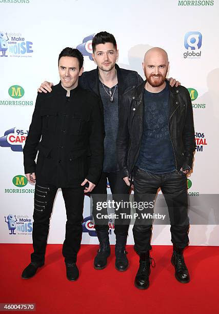 Glen Power, Danny O'Donoghue and Mark Sheehan of The Script attend the Jingle Bell Ball at 02 Arena on December 6, 2014 in London, England.