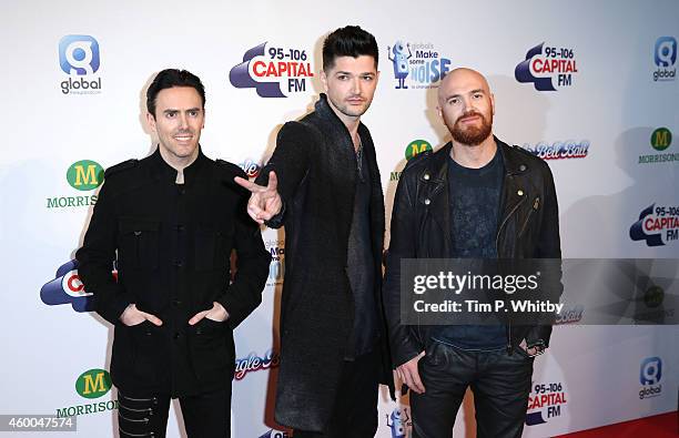 Glen Power, Danny O'Donoghue and Mark Sheehan of The Script attend the Jingle Bell Ball at 02 Arena on December 6, 2014 in London, England.