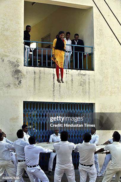 Civil Defence volunteers participate in a mock drill conducted by Delhi Civil Defence to check the preparedness of officials and citizens to tackle...