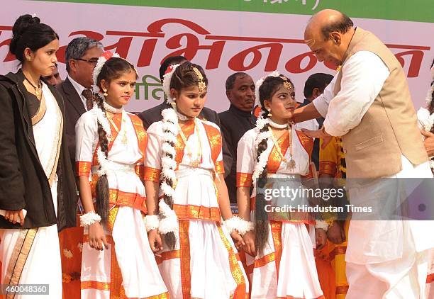 Union Home Minister and Lucknow MP Rajnath Singh at Beti village under Mohanlalganj Lok Sabha constituency on December 6, 2014 in Lucknow, India....