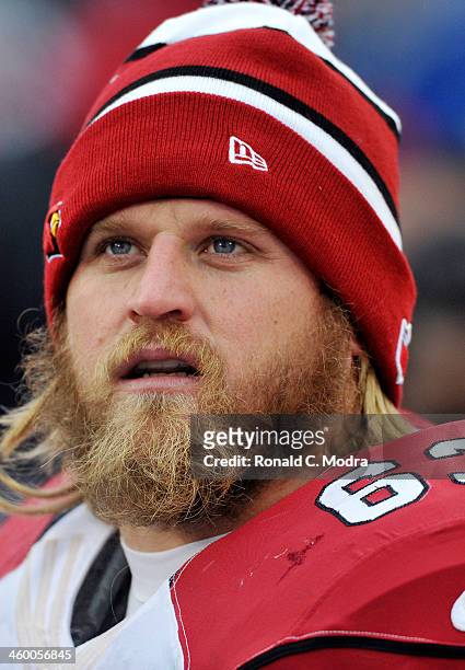 Center Lyle Sendlein of the Arizona Cardinals looks on during a NFL game against the Tennessee Titans at LP Field on December 15, 2013 in Nashville,...