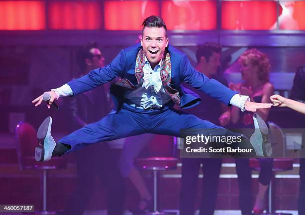 Anthony Callea performs during a Grease The Musical media call at Her Majesty's Theatre on January 2, 2014 in Melbourne, Australia.