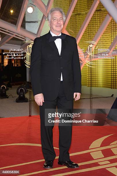 Alan Rickman attends the Evening Tribute To Jeremy Irons as part of the 14th Marrakech International Film Festival on December 6, 2014 in Marrakech,...