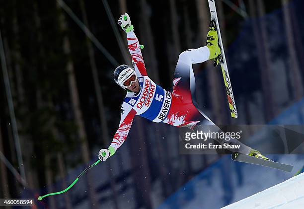 Vincent Kriechmayr of Austria looses control during the Audi FIS World Cup Men's Super G Race on the Birds of Prey course on December 6, 2014 in...