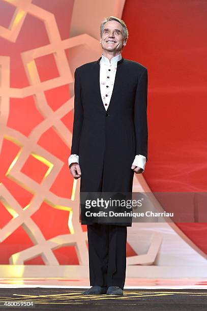 Jeremy Irons arrives on stage during the Evening Tribute To Jeremy Irons as part of the 14th Marrakech International Film Festival on December 6,...