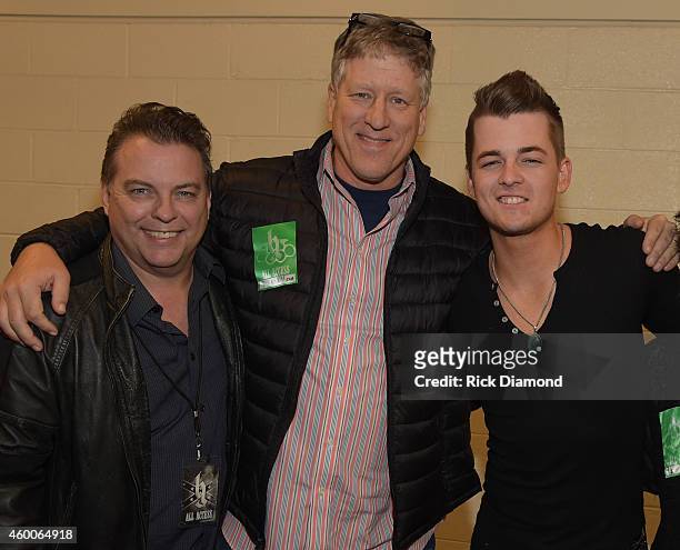 S Jeff Gregg and John Huie with Recording Artist Chase Bryant Backstage during Brantley Gilberts "Let it Ride Tour" stop at Bridgestone Arena on...