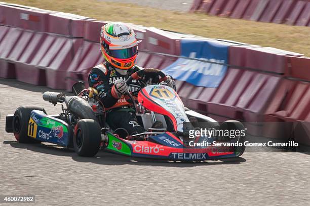 Mexican driver of Formula one Sergio "Checo" Pérez drives his go kart during the race in the Grand Prix International Wings Army kart at Omnilife...