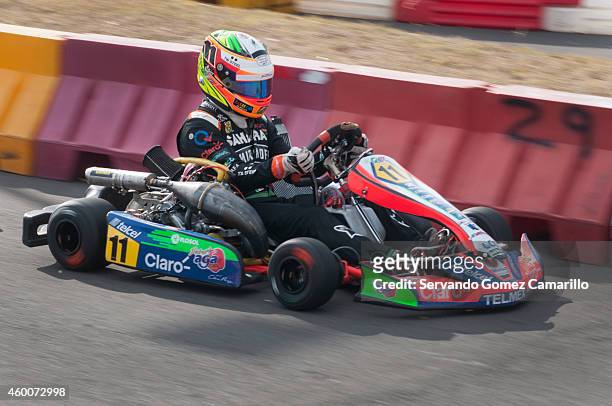 Mexican driver of Formula one Sergio "Checo" Pérez drives his go kart during the race in the Grand Prix International Wings Army kart at Omnilife...