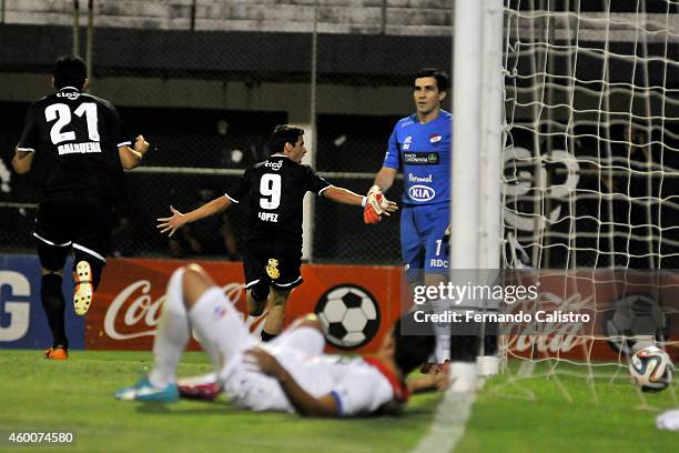 Rodrigo Lopez celebrates after scoring the first goal of Libertad during a match between Nacional and Libertad as part of round 22 of Torneo Clausura...