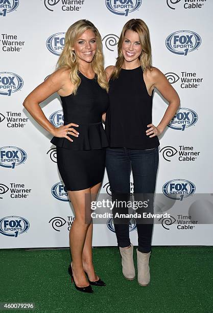 Sports 1 reporters Julie Stewart-Binks and Jenny Taft arrive at the FOX Sports 1 Women's World Cup Kickoff event at Hangar 8 on December 6, 2014 in...