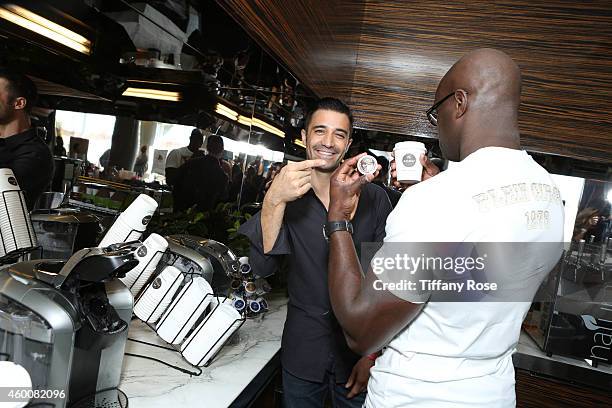 Actor Gilles Marini and mixed martial artist Cheick Kongo attend the 4th Annual Santa's Secret Workshop Benefiting LA Family Housing at Andaz Hotel...