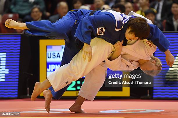 Kayla Harrisson of the USA and Akari Ogata of Japan compete in Women's -78kg during Judo Grand Slam Tokyo 2014 at Tokyo Metropolitan Gymnasium on...