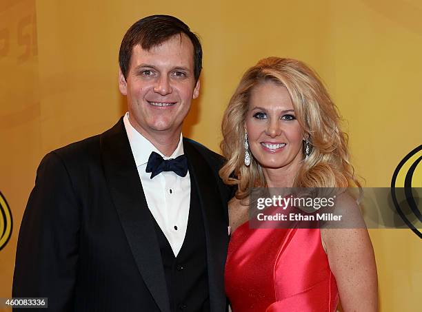 Steve Letarte and his wife Tricia Letarte arrive at the 2014 NASCAR Sprint Cup Series Awards at Wynn Las Vegas on December 5, 2014 in Las Vegas,...