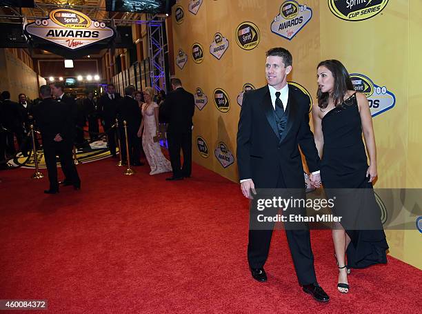 Dr. Kate Edwards and her husband, NASCAR Sprint Cup Series driver Carl Edwards, arrive at the 2014 NASCAR Sprint Cup Series Awards at Wynn Las Vegas...