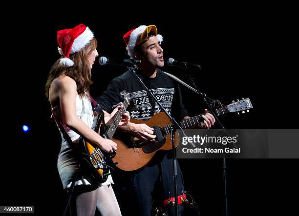 Cat Martino and Sufjan Stevens perform during the 4th Annual "Home For The Holidays" Benefit Concert at Beacon Theatre on December 6, 2014 in New...