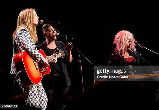 Patty Griffin, Natalie Maines and Cyndi Lauper perform during the 4th Annual "Home For The Holidays" Benefit Concert at Beacon Theatre on December 6,...