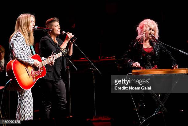 Patty Griffin, Natalie Maines and Cyndi Lauper perform during the 4th Annual "Home For The Holidays" Benefit Concert at Beacon Theatre on December 6,...