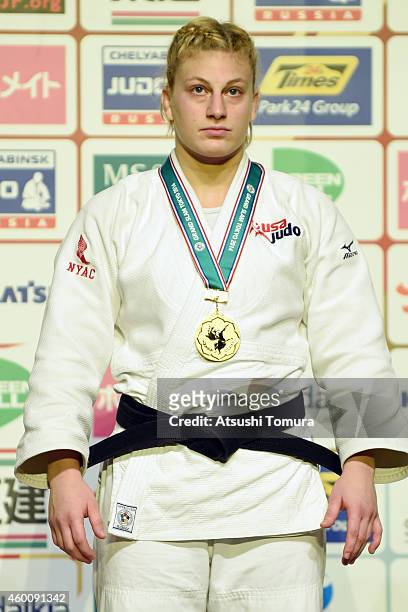 Kayla Harrison of the USA poses with her gold medal in the victory ceremony for Women's -78kg during Judo Grand Slam Tokyo 2014 at Tokyo Metropolitan...