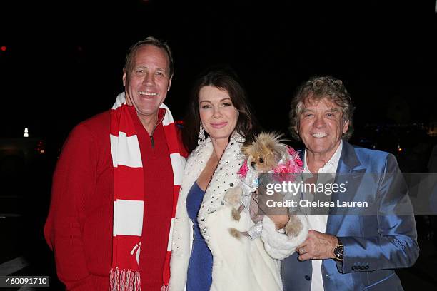 Palm Springs mayor Steve Pougnet, parade Marshall Lisa Vanderpump and TV personality Ken Todd attend Palm Springs Festival Of Lights Parade wearing a...