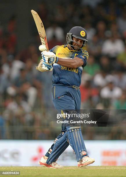 Kumar Sangakkara of Sri Lanka bats during the 4th One Day International match between Sri Lanka and England at R. Premadasa Stadium on December 7,...