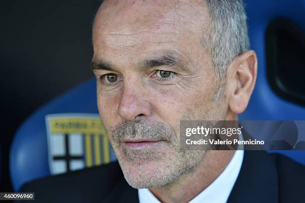 Lazio head coach Stefano Pioli looks on during the Serie A match between Parma FC and SS Lazio at Stadio Ennio Tardini on December 7, 2014 in Parma,...