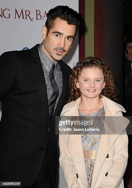 Actor Colin Farrell and actress Annie Rose Buckley attend the premiere of "Saving Mr. Banks" at Walt Disney Studios on December 9, 2013 in Burbank,...