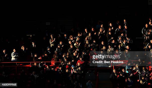 Telford fans cheer on their side during the FA Cup Second Round match between Bristol City and AFC Telford at Ashton Gate on December 7, 2014 in...