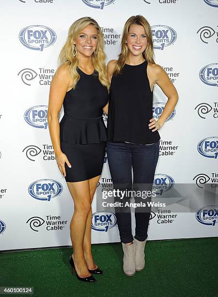 Sports 1 reporters Julie Stewart-Binks and Jenny Taft arrive at the FOX Sports 1 Women's World Cup Kickoff event at Hangar 8 on December 6, 2014 in...