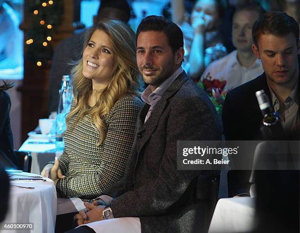 Claudio Pizarro and his wife Karla Salcedo attend the FC Bayern Muenchen christmas party at Schuhbeck's Teatro restaurant on December 7, 2014 in...