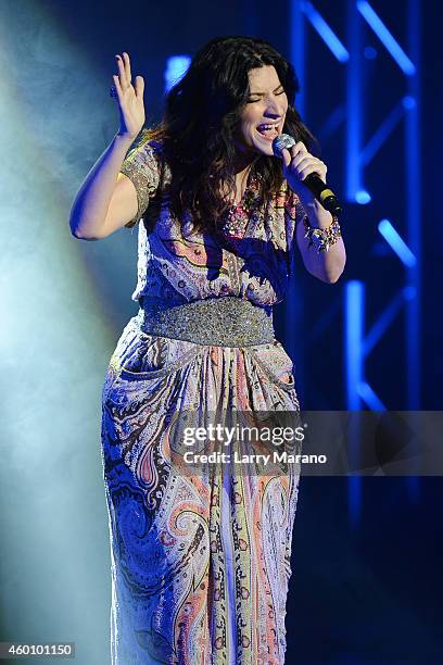 Laura Pausini performs at the 2014 Annual Little Dreamer On The Beach Gala at Fillmore Miami Beach on December 6, 2014 in Miami Beach, Florida.