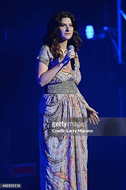Laura Pausini performs at the 2014 Annual Little Dreamer On The Beach Gala at Fillmore Miami Beach on December 6, 2014 in Miami Beach, Florida.