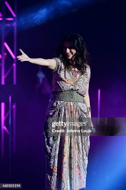 Laura Pausini performs at the 2014 Annual Dreaming On The Beach Gala at Fillmore Miami Beach on December 6, 2014 in Miami Beach, Florida.