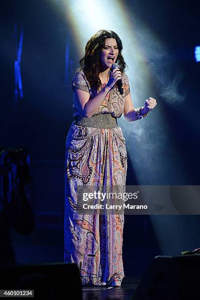 Laura Pausini performs at the 2014 Annual Little Dreamer On The Beach Gala at Fillmore Miami Beach on December 6, 2014 in Miami Beach, Florida.