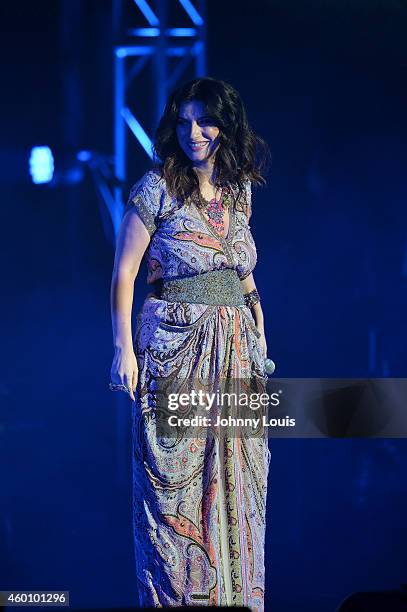 Laura Pausini performs at the 2014 Annual Dreaming On The Beach Gala at Fillmore Miami Beach on December 6, 2014 in Miami Beach, Florida.