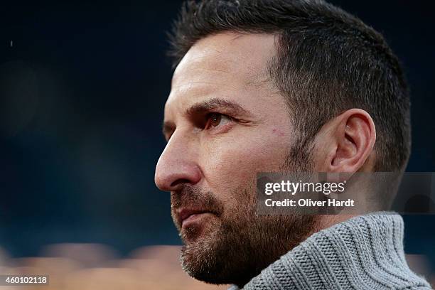 Head coach Josef Zinnbauer of Hamburg looks on prior to the First Bundesliga match between Hamburger SV and 1. FSV Mainz 05 at Imtech Arena on...