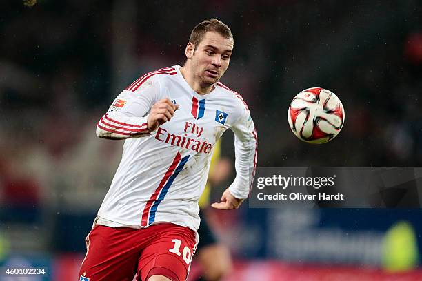 Pierre Michel Lasogga of Hamburg in action during the First Bundesliga match between Hamburger SV and 1. FSV Mainz 05 at Imtech Arena on December 7,...