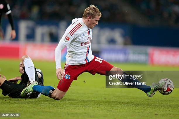 Artjoms Rudnevs of Hamburg in action during the First Bundesliga match between Hamburger SV and 1. FSV Mainz 05 at Imtech Arena on December 7, 2014...