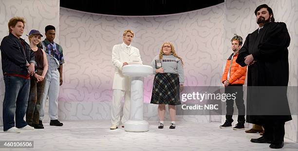 James Franco" Episode 1670 -- Pictured: Beck Bennett as Ashley Parker Angel, Vanessa Bayer as Ariana Richards from Jurassic Park, Jay Pharoah as the...