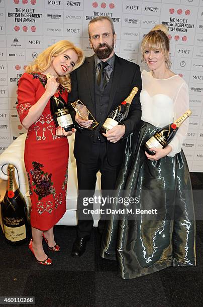 Paloma Faith, Stephen Rennicks, winner of the Best Technical Achievement award for "Frank", and Edith Bowman pose at The Moet British Independent...