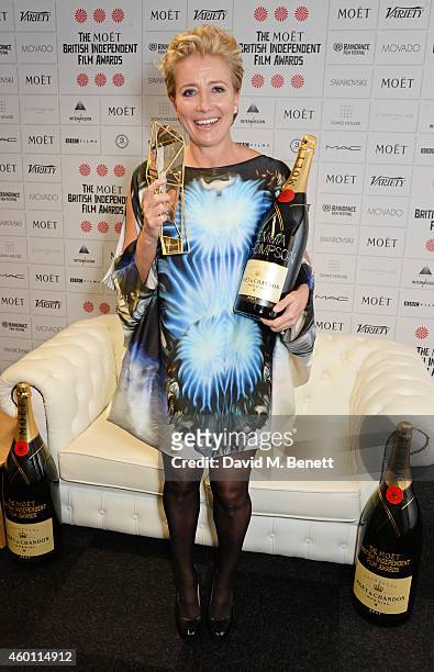 Emma Thompson, winner of the Richard Harris Award, poses at The Moet British Independent Film Awards 2014 at Old Billingsgate Market on December 7,...