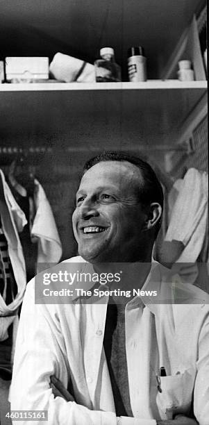 Stan Musial of the St. Louis Cardinals in the locker room circa 1963.